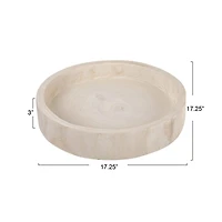 Hello Honey® 17" Whitewashed Round Hand-Carved Decorative Paulownia Wood Tray