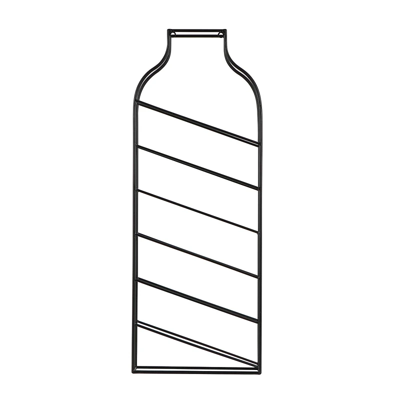 13" x 35" Black Metal Bottle Shape Wall Wine Rack