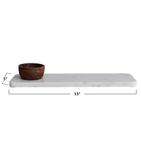 Hello Honey® 15" White Modern Marble Charcuterie Board with Brown Acacia Wood Bowl