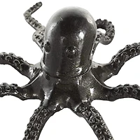 Black Aluminum Metal Octopus with Textured Tentacles Sculpture Set