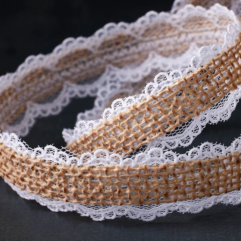 12 Pack: 3/4" x 5yd. Faux Burlap with Lace Edging Ribbon by Celebrate It® Classic