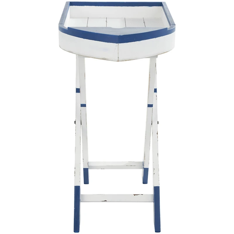28" White & Blue Foldable Tray Top Accent Table