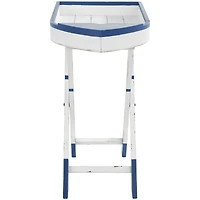 28" White & Blue Foldable Tray Top Accent Table