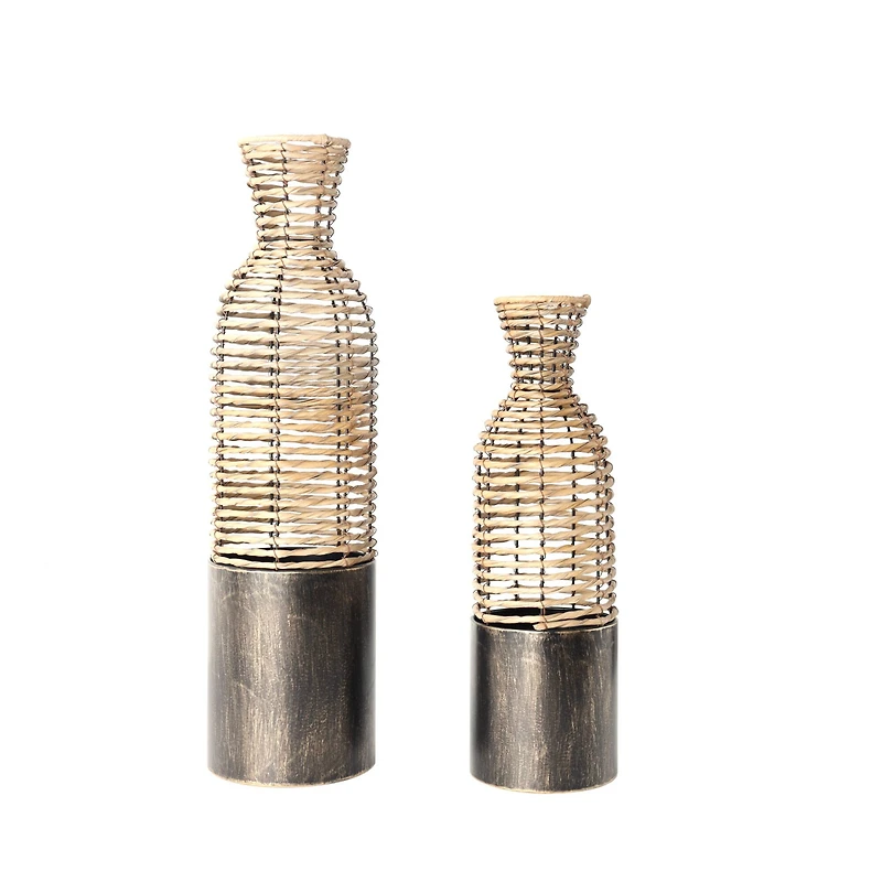 Light Brown Plastic Rattan Handmade Vase Set