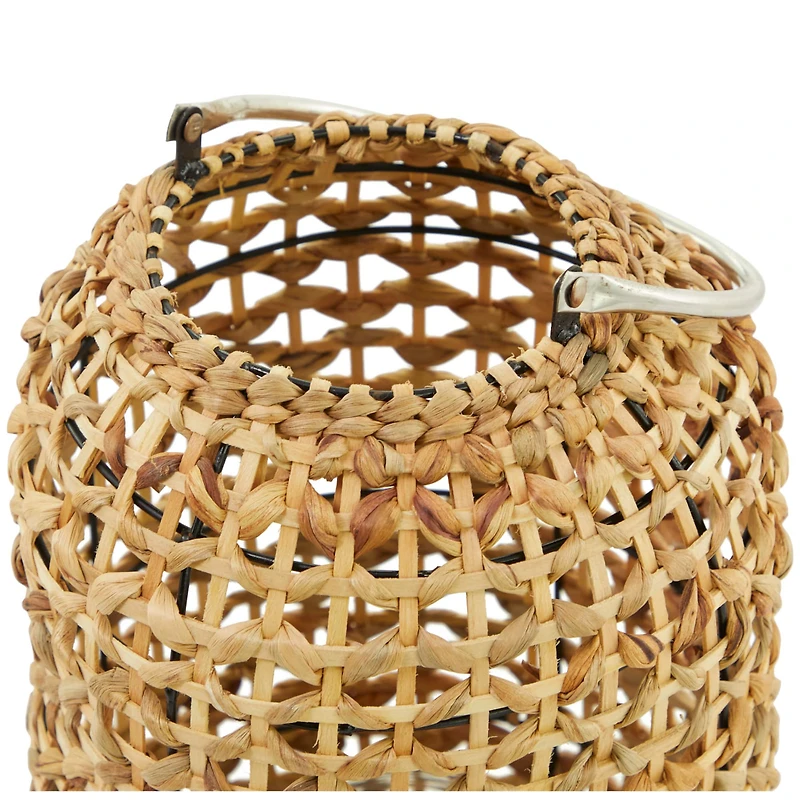 The Novogratz 15" Brown Metal Handmade Candle Lantern with Glass Holder and Handle