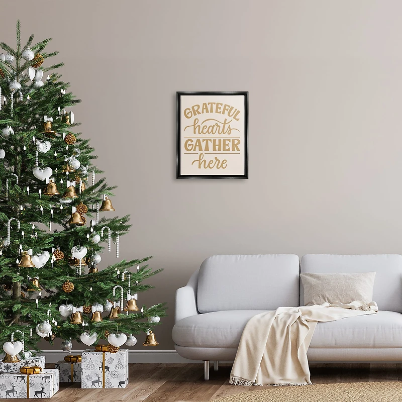 Stupell Industries Grateful Hearts Gather Here Phrase Framed Floater Canvas Wall Art