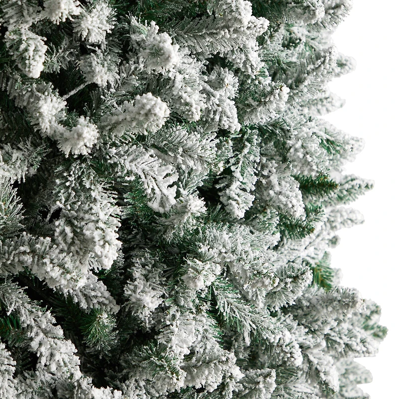 10ft. Pre-Lit Slim Flocked Montreal Fir Artificial Christmas Tree, White LED Lights