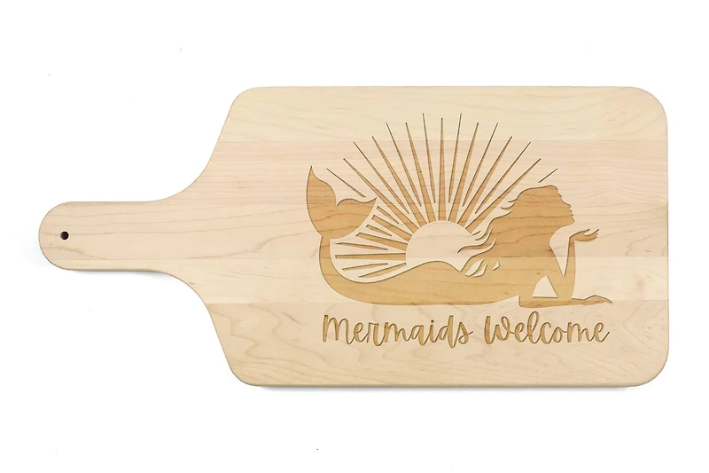 17" Mermaids Welcome Maple Wood Paddle Cutting Board