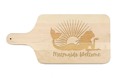 17" Mermaids Welcome Maple Wood Paddle Cutting Board