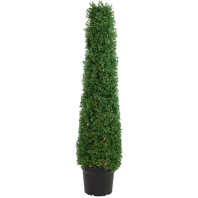4ft. Pre-Lit Artificial Boxwood Cone Topiary Tree with Pot, Clear Lights
