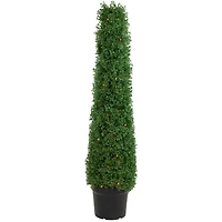 4ft. Pre-Lit Artificial Boxwood Cone Topiary Tree with Pot, Clear Lights