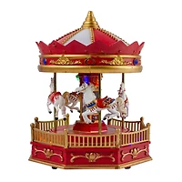 LED Lighted Animated and Musical Carousel Christmas Village Display - 9.25"