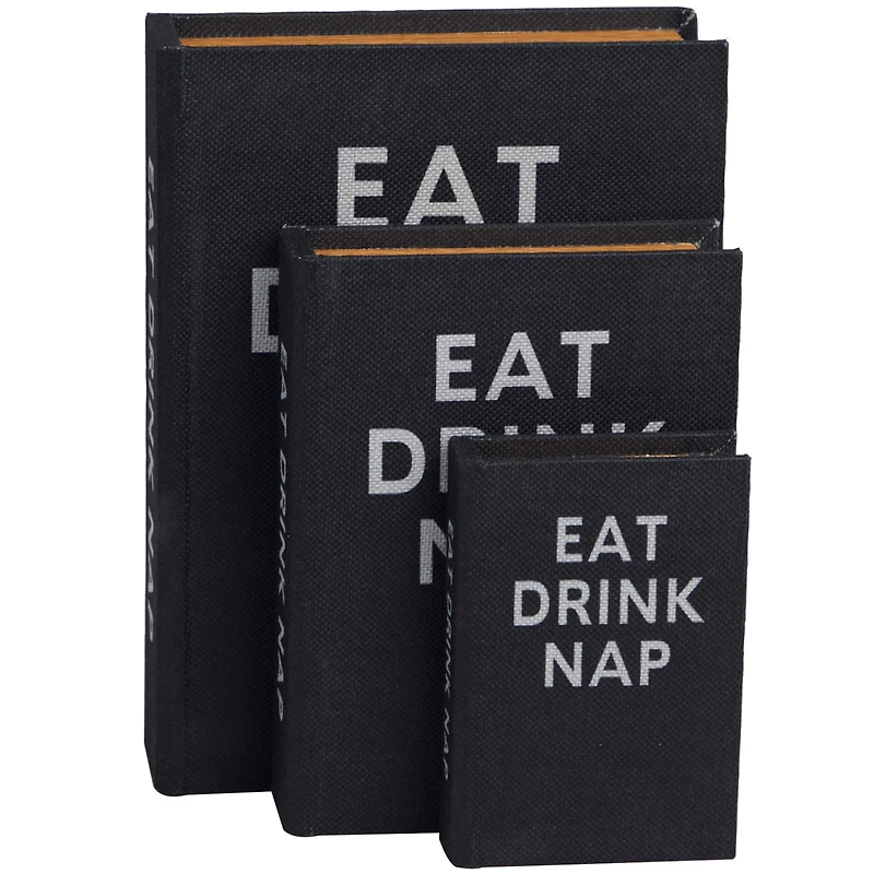 Black Eat Drink Nap Linen Storage Book Box Set