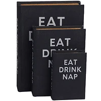 Black Eat Drink Nap Linen Storage Book Box Set