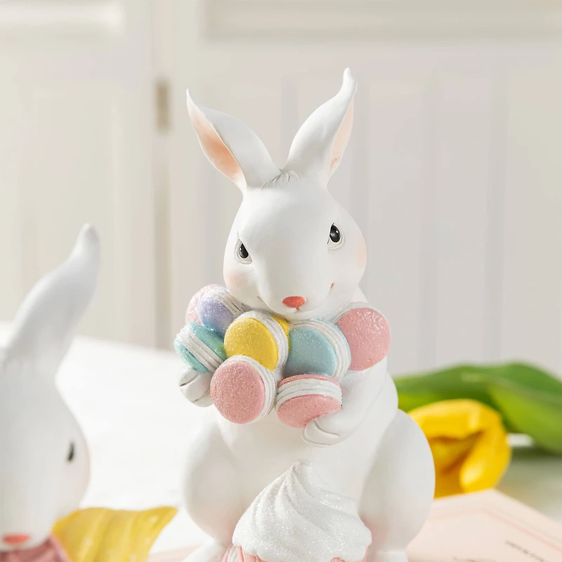 Glitzhome® Set of 2 Easter Resin Bunny Holding Macaron Table Decor