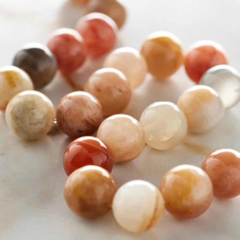 Orange & Pink Sunstone Round Beads, 8mm by Bead Landing™