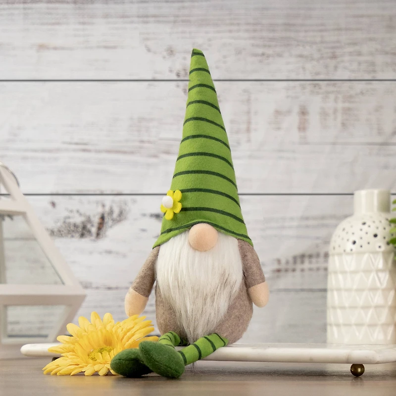 16" Green Striped Gnome with Dangling Legs