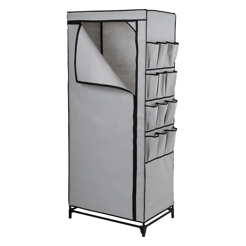 Honey Can Do 27" Gray Portable Wardrobe Closet with Cover & Side Pockets