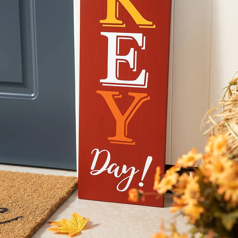 Glitzhome® 58.5" Thanksgiving Wood "HAPPY TURKEY DAY" Porch Sign