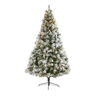8ft. Pre-Lit Flocked Oregon Pine Artificial Christmas Tree, Clear LED Lights