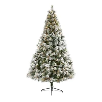 8ft. Pre-Lit Flocked Oregon Pine Artificial Christmas Tree, Clear LED Lights