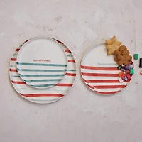 Hello Honey® 8.25" Round Hand-Painted Stoneware Plate with Stripes & Holiday Saying Set