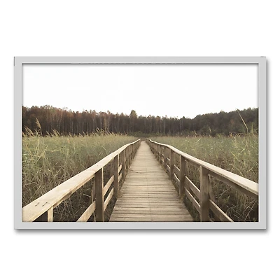 Wheat Field Pathway White Framed Canvas