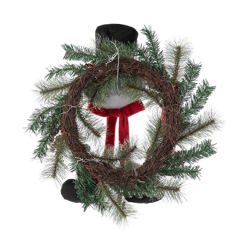 Glitzhome® 24" Snowman Flocked Pine Needle & Berry Wreath