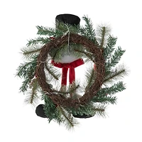 Glitzhome® 24" Snowman Flocked Pine Needle & Berry Wreath