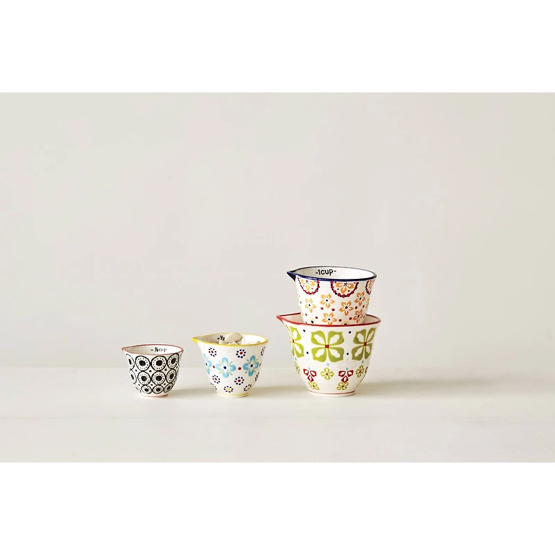 Hello Honey® Floral Hand-Stamped Stoneware Measuring Cup Set