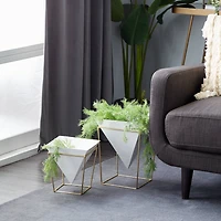 CosmoLiving by Cosmopolitan Set of 2 White Metal Contemporary Planter, 10", 15"