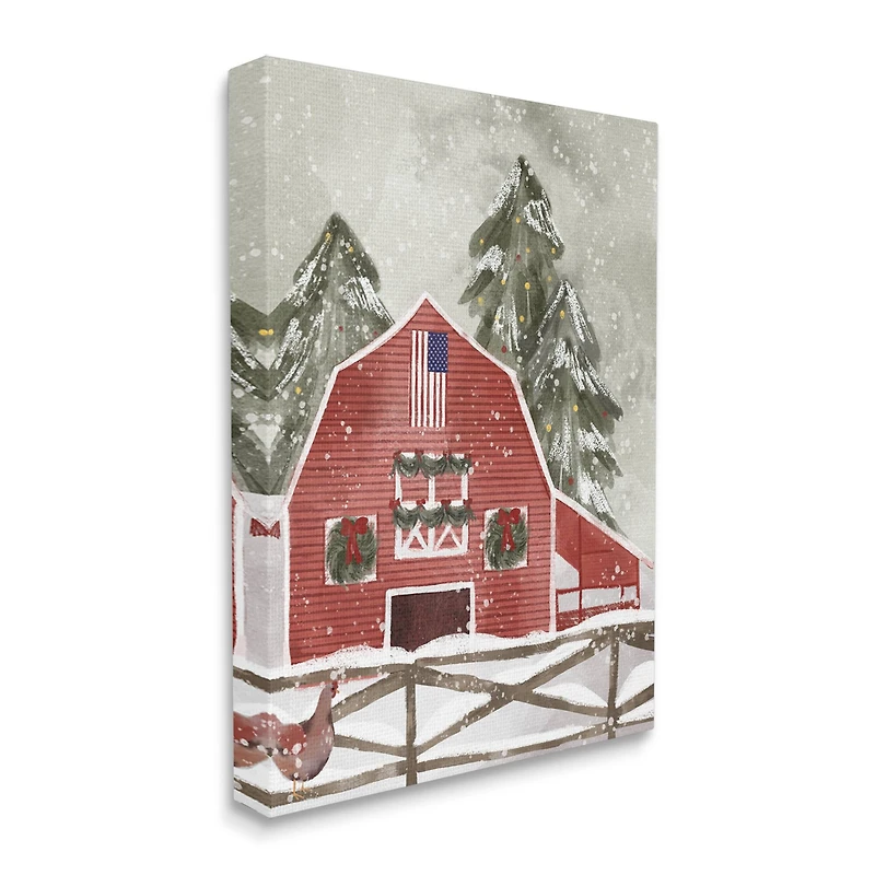 Stupell Industries Americana Barn Holiday Snow Scene Canvas Wall Art