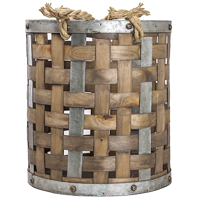 Rustic Farmhouse Bamboo & Metal Storage Basket