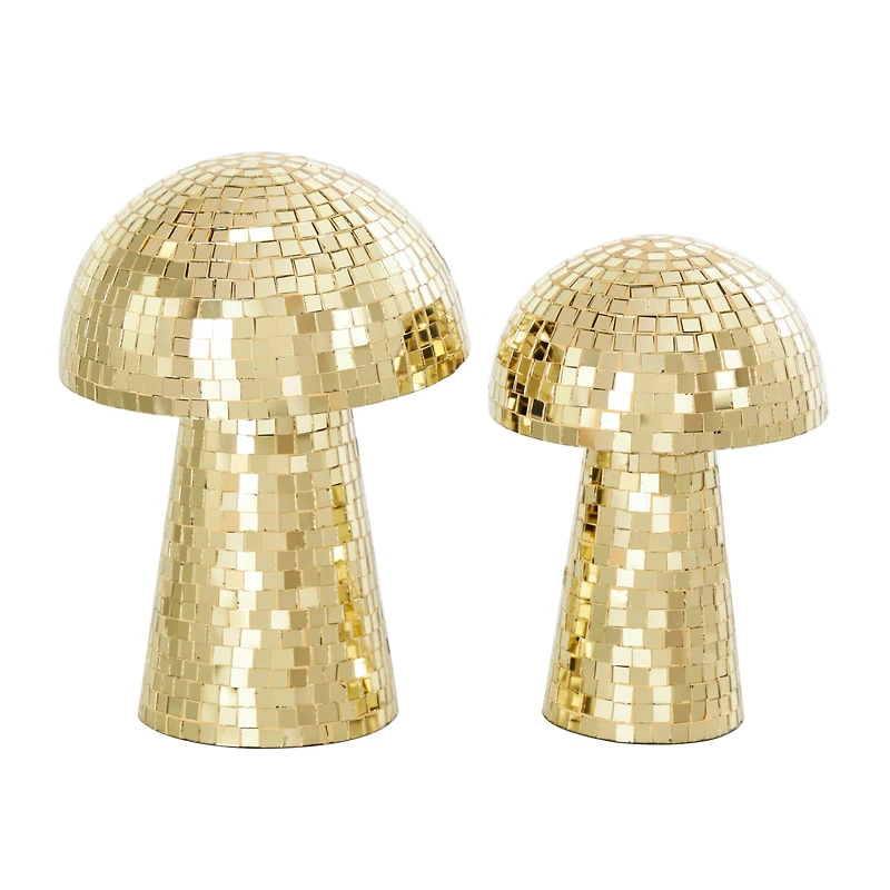 Gold Mushroom Mosaic Mirrored Sculpture Set