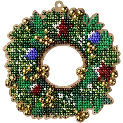 Wonderland Crafts Wreath with Ornaments Bead Embroidery on Wood Kit