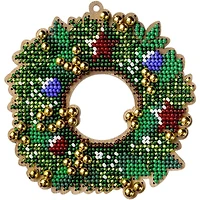 Wonderland Crafts Wreath with Ornaments Bead Embroidery on Wood Kit