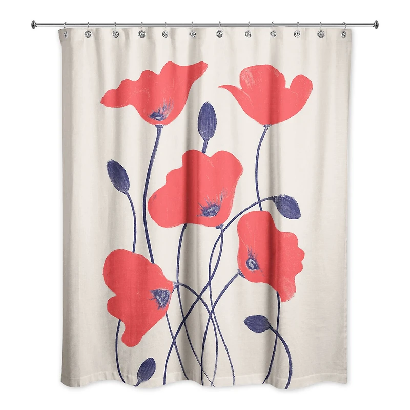 Simple Red Poppies 71" x 74" Shower Curtain