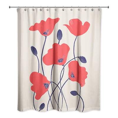 Simple Red Poppies 71" x 74" Shower Curtain