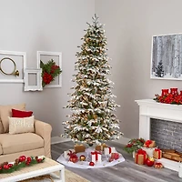 8ft. Pre-Lit Flocked North Carolina Fir Artificial Christmas Tree with Warm White LED Lights