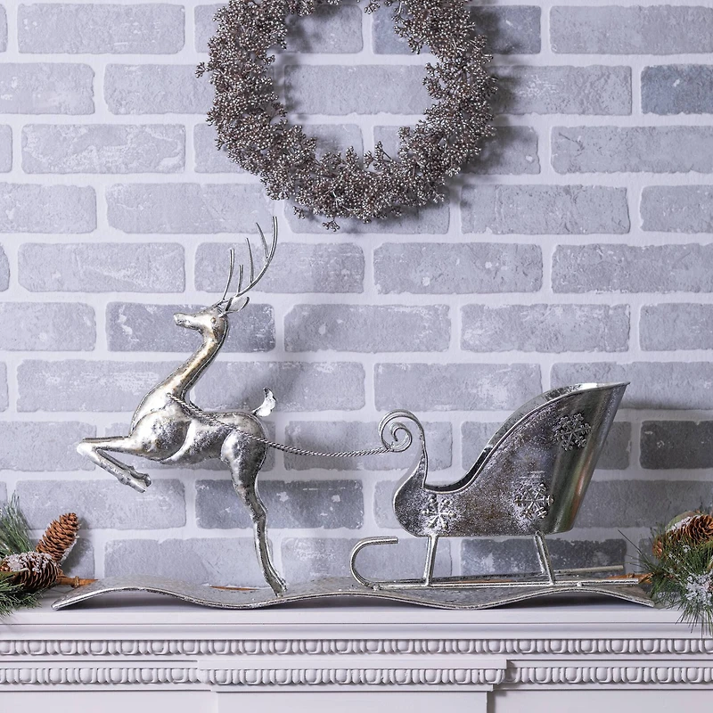 2ft. Hammered Metal Reindeer with Sleigh