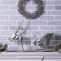 2ft. Hammered Metal Reindeer with Sleigh