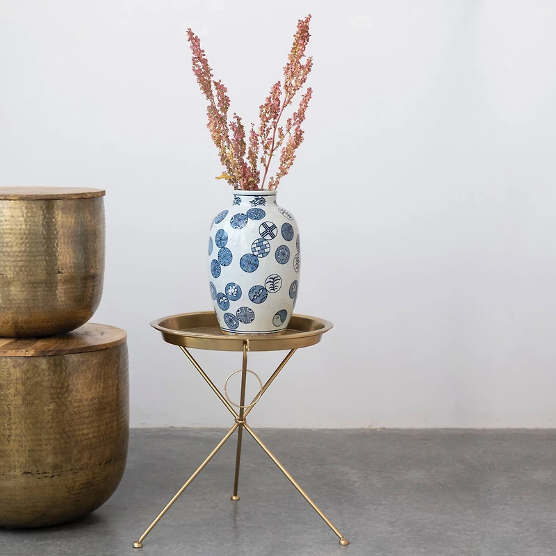 Hello Honey® 21" Brass Finish Art Deco Metal Folding Tray Table