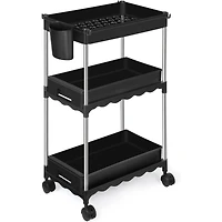 Black 3-Tier Utility Rolling Cart with Sliding Storage Drawer