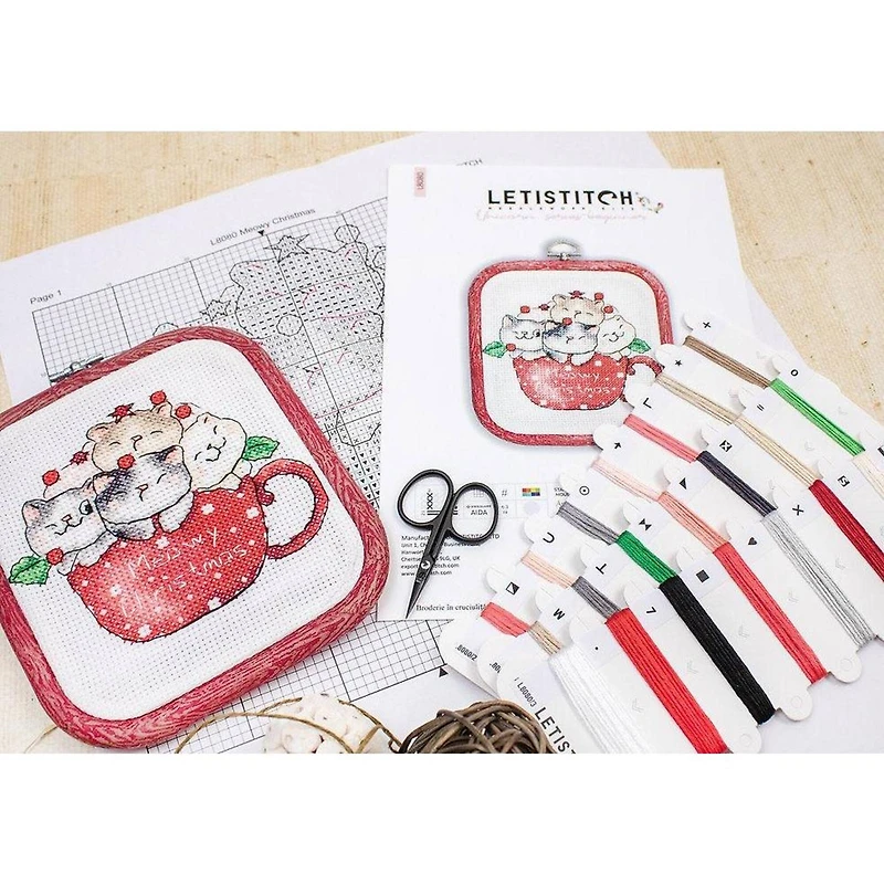 LetiStitch Meowy Christmas with Hoop Counted Cross Stitch Kit