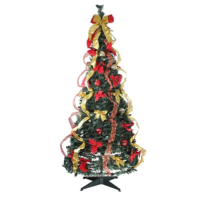 6ft. Pre-Lit Gold & Red Pre-Decorated Pop-Up Artificial Christmas Tree, Clear Lights