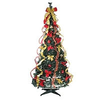6ft. Pre-Lit Gold & Red Pre-Decorated Pop-Up Artificial Christmas Tree, Clear Lights