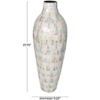 28" White Mother of Pearl Handmade Mosaic Inspired Vase with Pastel Blue & Pink Accents