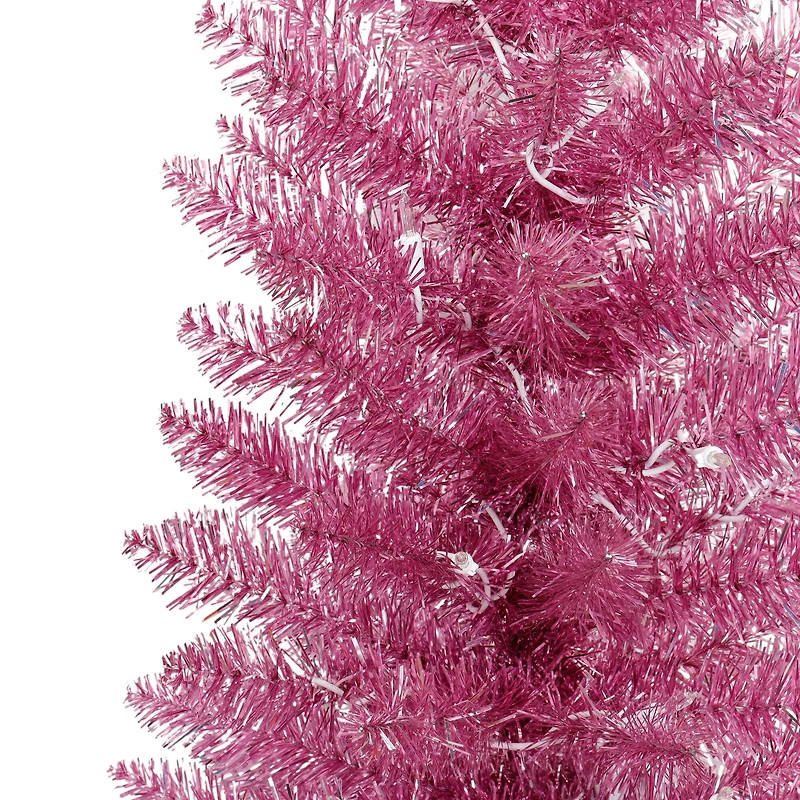 7ft. Pre-Lit Pink Tinsel Artificial Christmas Tree, Clear Lights
