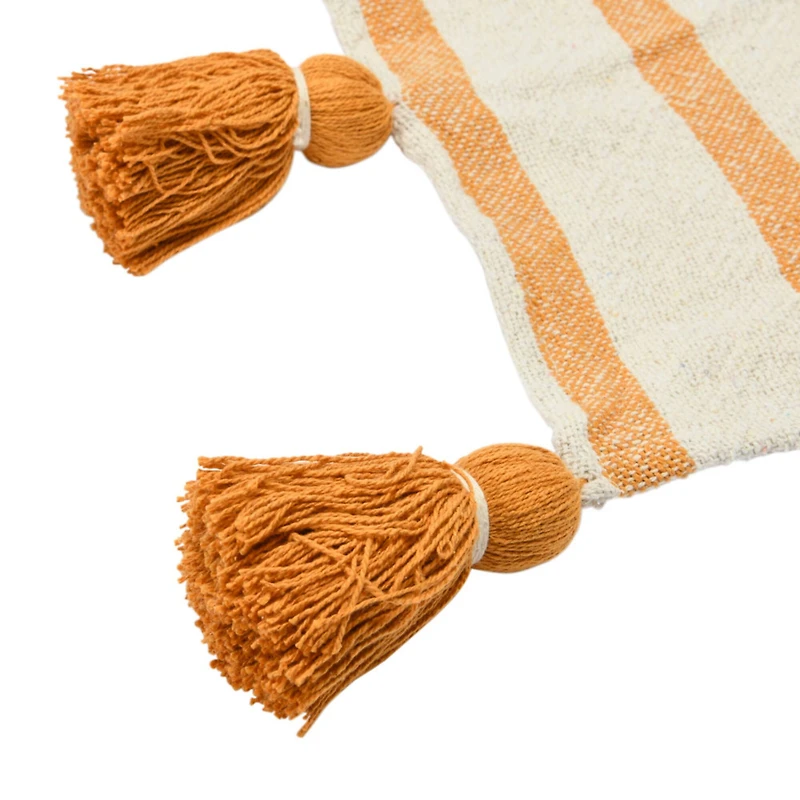 Hello Honey® Golden Yellow Striped Cotton Throw Blanket with Tassels