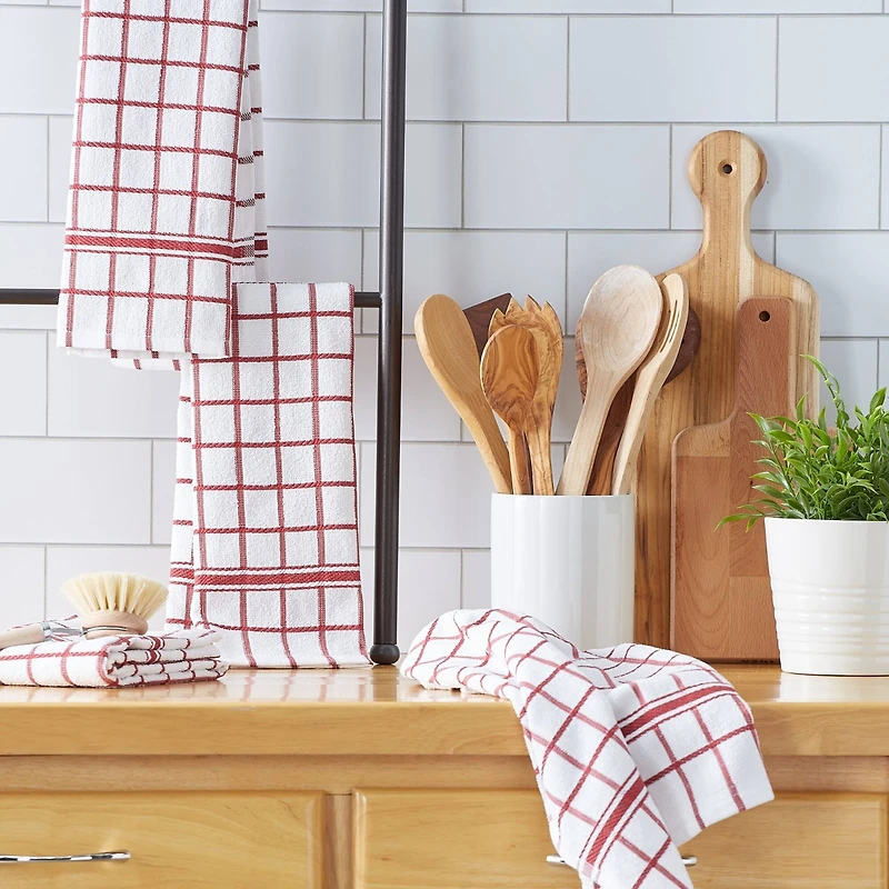 DII® Barn Red Windowpane Terry Dishtowels, 4ct.